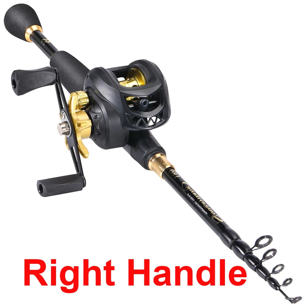 Sougayilang 1.8-2.4m Casting Fishing Combo Telescopic Fishing Rod and 7.2:1 High Speed Fishing Reel