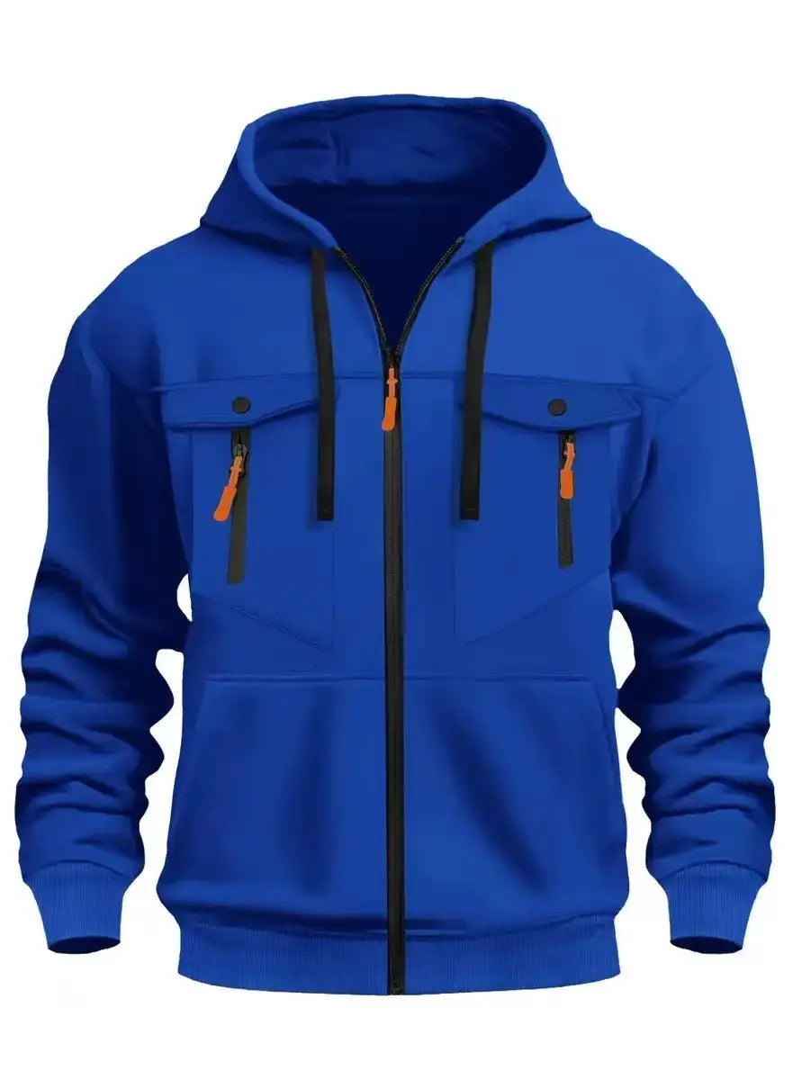 2025 men's autumn and winter casual outdoor zippered hooded sweatshirt