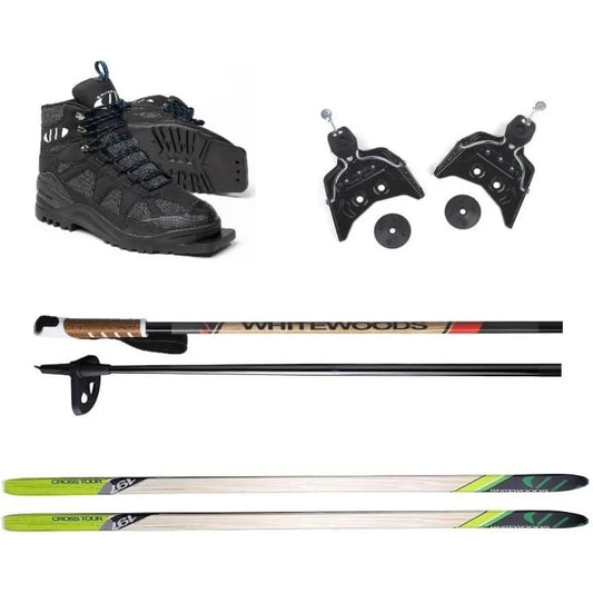 75mm 3Pin Cross Country Ski Package; Boots Bindings Poles Skis 177cm for Skiers 121150 lbs.