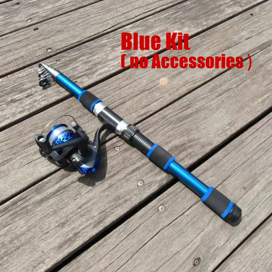 Fishing Rod Reel Combo- Fishing Full Kits With Telescopic Fishing Rod And Spinning Reel Baits Hooks Travel Pole Set