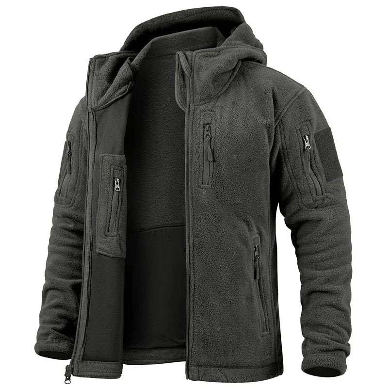Men's Full Zip Fleece Military Tactical Jacket with Multi-Pockets