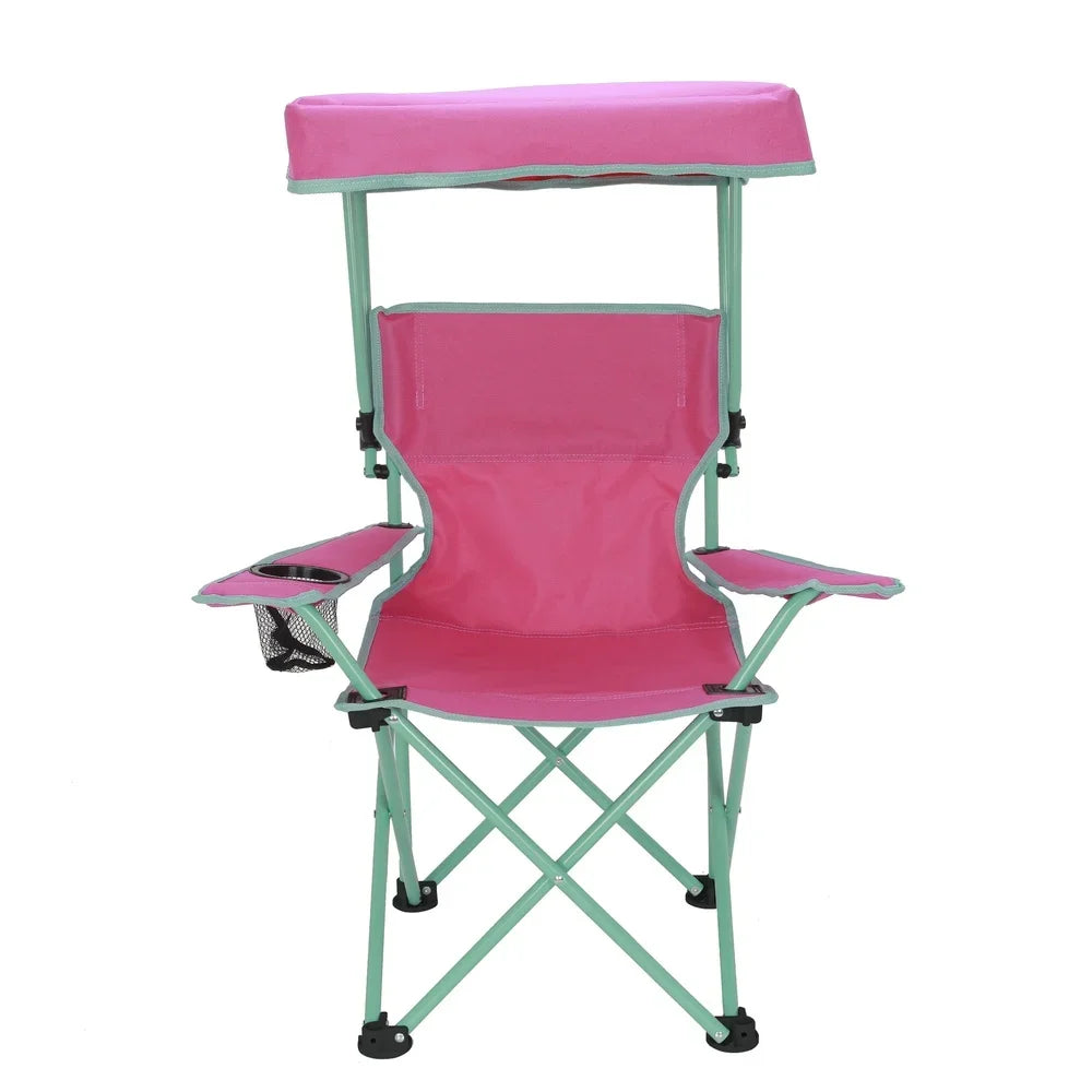 Kids Canopy Camp Chair Safety Lock Portable Outdoor Chair with Canopy Adjustable Sunshade Cup Holder Kids 125lb Capacity