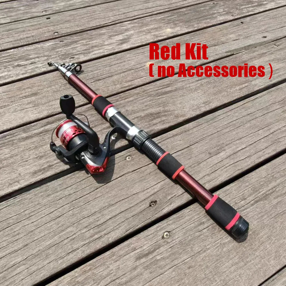 Fishing Rod Reel Combo- Fishing Full Kits With Telescopic Fishing Rod And Spinning Reel Baits Hooks Travel Pole Set