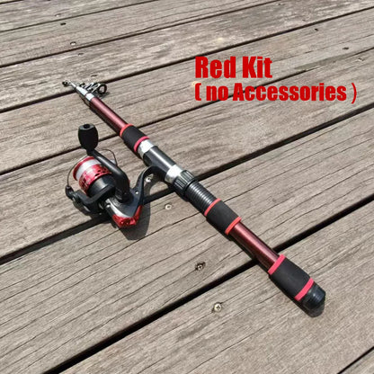 Fishing Rod Reel Combo- Fishing Full Kits With Telescopic Fishing Rod And Spinning Reel Baits Hooks Travel Pole Set