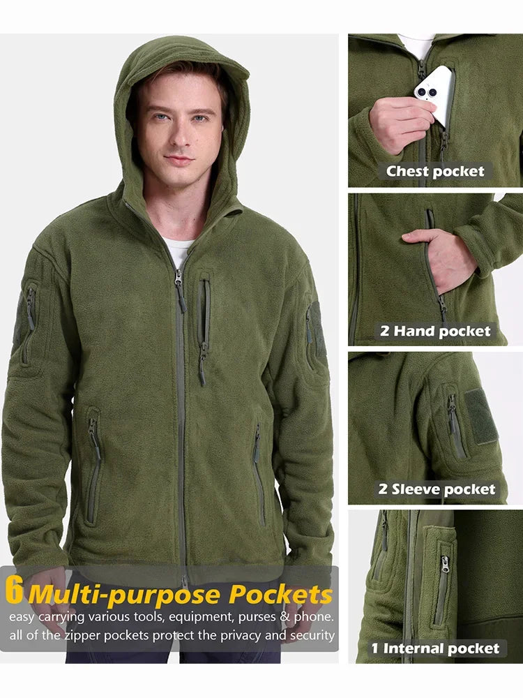 Men's Full Zip Fleece Military Tactical Jacket with Multi-Pockets