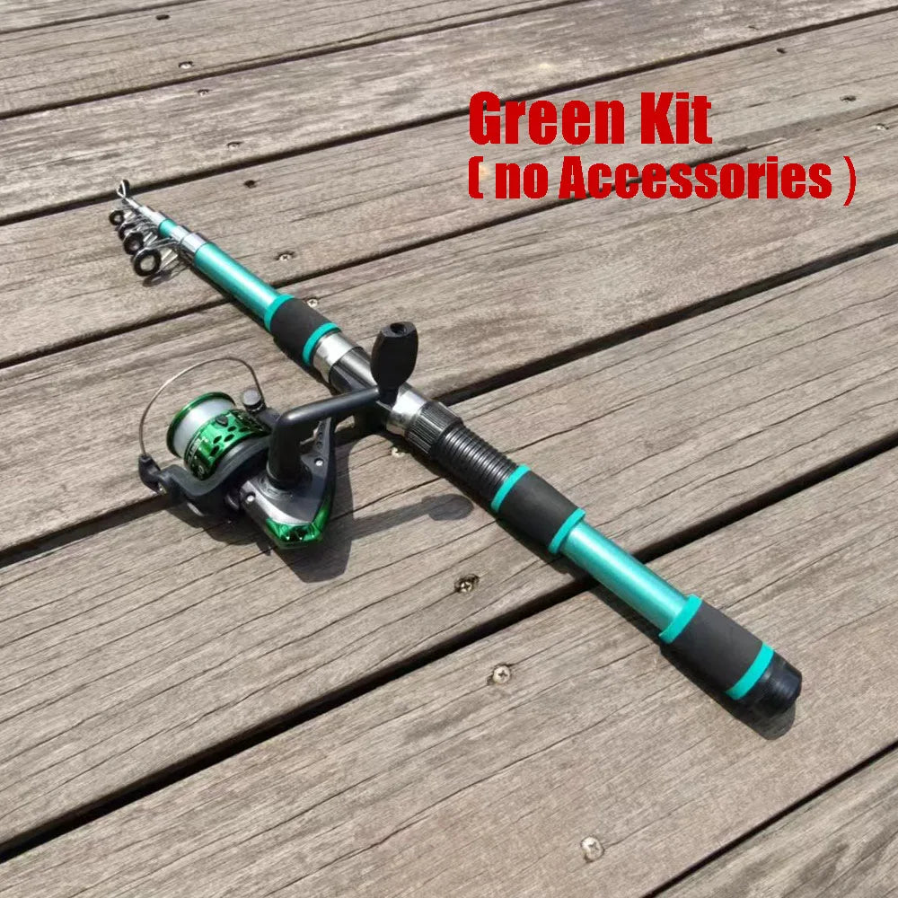 Fishing Rod Reel Combo- Fishing Full Kits With Telescopic Fishing Rod And Spinning Reel Baits Hooks Travel Pole Set
