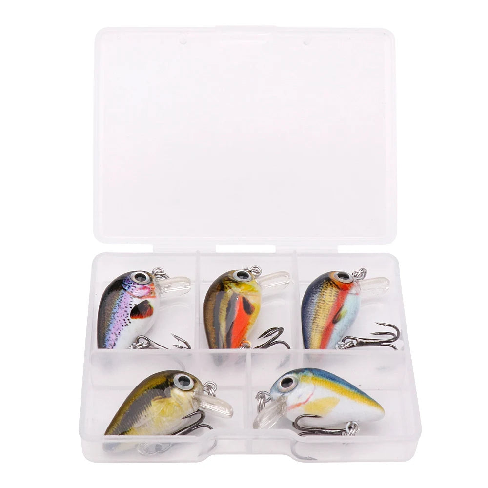 GOBASS 5pcs Mini Fish Bass Fishing Lure Set 3cm 1.5g Mini Artificial Baits