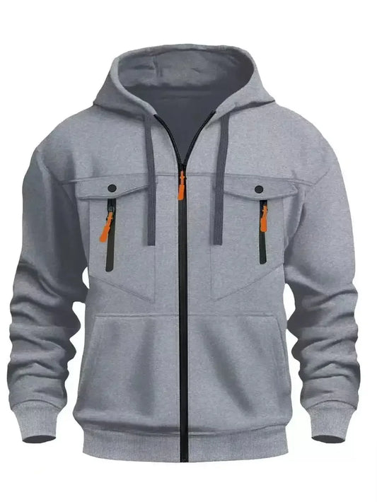 2025 men's autumn and winter casual outdoor zippered hooded sweatshirt